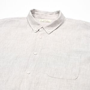 Everlane Linen Shirt Mens 2XL Short Sleeve Standard Fit Beige White Pinstripe‎